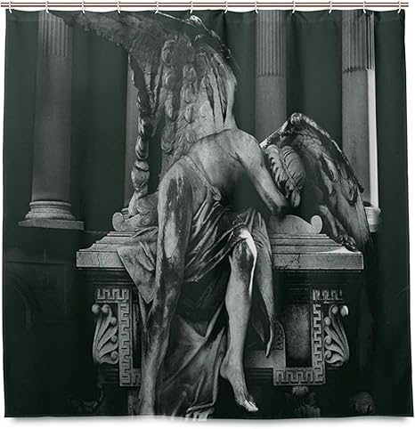 Amazon Ninehasa シャワーカーテン 防水 ポリエステル 風呂カーテン 浴室 おしゃれ かわいい 彫刻エンジェル建築物モニュメント悲しみゴシック神秘主義テーマギリシャ語アートワーク印刷 取付簡単 浴室 間仕切り シャワーカーテン ホーム キッチン オンライン通販