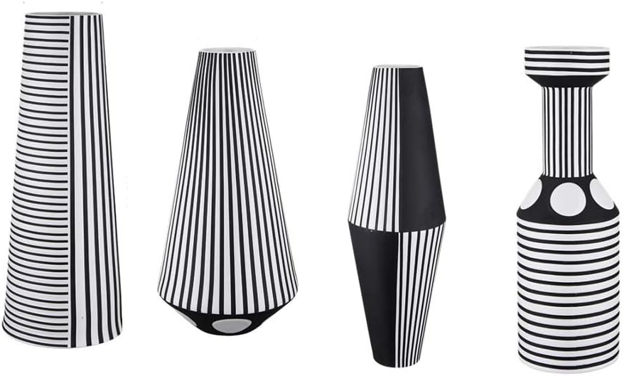 Fenwei Nordic style black and white striped ceramic vase ornaments crafts creative geometric decorative arts plug bottle vase