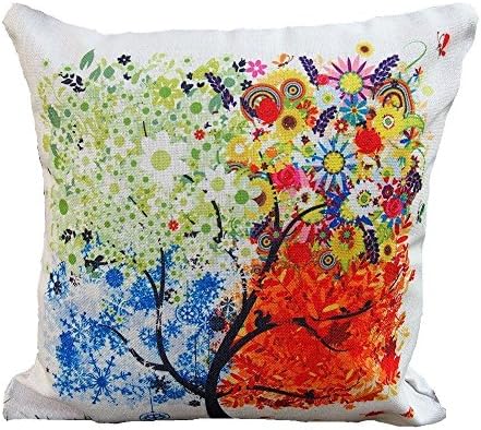 Onker Cotton Linen Square Decorative Throw Pillow Case Cushion Cover 18" x 18" Colorful Tree