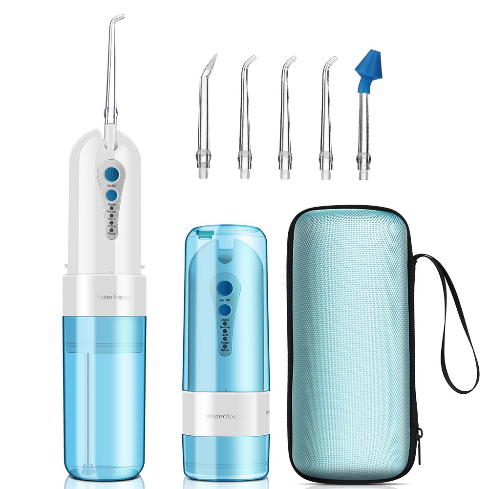 Water Flosser Cordless Koovon Portable Rechargeable Water Pick With 4 Modesinclude Nose Clean 5 Replacement Tips Ipx7 Waterproof Travel Bag