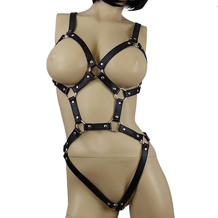 Brustfreier Riemen-Body, sexy Open-Cup Bondage-Harness, erotische BDSM Tabledance GoGo-Outfit - SEE-X Fetisch Club-Wear 9070