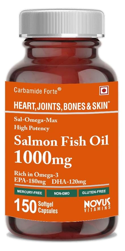 Carbamide Forte Salmon Fish Oil 1000mg Capsule for Men & for Women with Omega 3 300mg: EPA 180mg, DHA 120mg Supplement