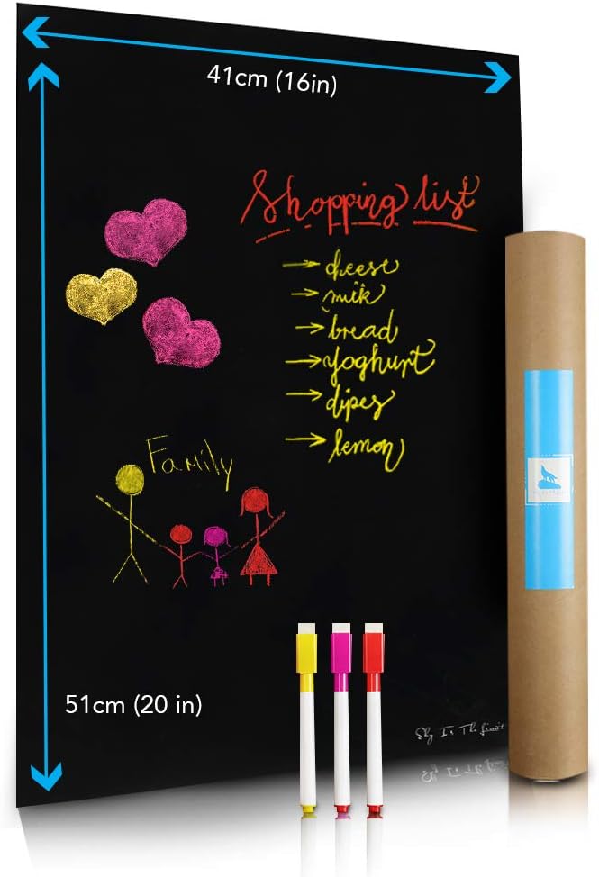 Magnetic Wet Erase Blackboard Sheet for Kitchen Fridge 16x20'' | Stain Resistant Includes 3 Markers with Magnets | Refrigerator Black Board Best for Calendar, Organizer, Planner - Ideal for Families