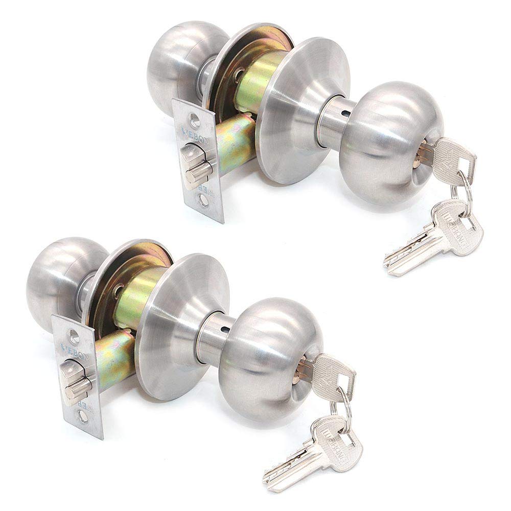 Set of 2 NUZAMAS Stainless Steel Keyway Entrance Door Locks, Keyed Door Lock Set, Interior Exterior Door Knobs, Bed Room, Kitchen, Bathroom, Laundry Room Doors, 3 Keys