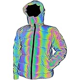 LZLRUN Rainbow Reflective Winter Jacket Coat Women Men Thick Warm Cotton Windbreaker Hooded
