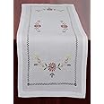 Creative Linens Hemstitch Embroidered Daisy Flower Table Runner 15x34 Dresser Scarf White Rectangular