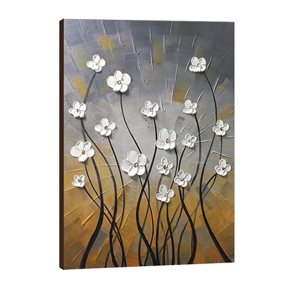 Wieco Art - Morning Dancing 100% Hand Painted Floral Oil Paintings Canvas Wall Art Modern Stretched and Framed Grace Abstract Flowers Artwork Ready to Hang for Living Room Home Decorations