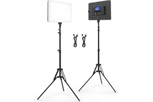 Obeamiu 2 Pack Photography Lighting Kit with 73'' Tripod Stand, 20W Led Video Light Panel Built-in 2*4000mAh/7.4V Studio Lights 2500-8500K for Video Recording/Content Creation/Game Live Streaming Zoom