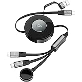 100W Retractable USB C Cable, 3 in 2 USB C Cable for Apple Watch Charger/iPhone 16 Charger,Multi Charging Cable Cord,Camping Essentials,Portable Designed for iWatch &iPhone 17-15-4.27FT