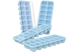 DOQAUS Ice Cube Trays 4 Pack, Easy-Release Silicone and Flexible 14-Ice Cube Trays with Spill-Resistant Removable Lid, LFGB Certified and BPA Free, for Cocktail, Beer, Stackable Flexible Ice Trays