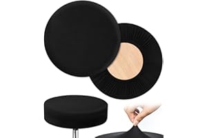 HFATMOS Black Bar Stool Covers Round, 2 Pcs High Stretchy Circle Stool Cover, Soft & Easy to Clean Chair Seat Slipcover Fit for Stool of Dia 14-17 Inch