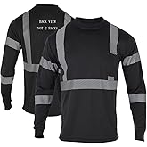 FONIRRA Safety Reflective High Visibility T Shirts for Men with Long Sleeve Construction Work Shirts ANSI Class 1 Black