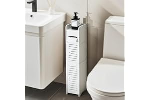 Bathroom Storage Cabinet, White, Wood, Tall Narrow Tower with Multiple Compartments, Space Saving Design for Toilet Paper and