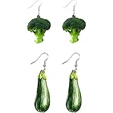 2PC Artificial Vegetable Fruit Flat Pendant Earrings Set Cute Cucumber Broccoli Orange Lemon Apple Pear Strawberry Raspberry Kiwi Coconut Grape Eggplant Pumpkin Pepper Earrings