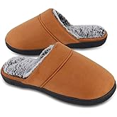 DL Men's Memory Foam Slippers with Fuzzy Plush Lining, Slip on House Slippers with Indoor Outdoor Anti-Skid Rubber Sole