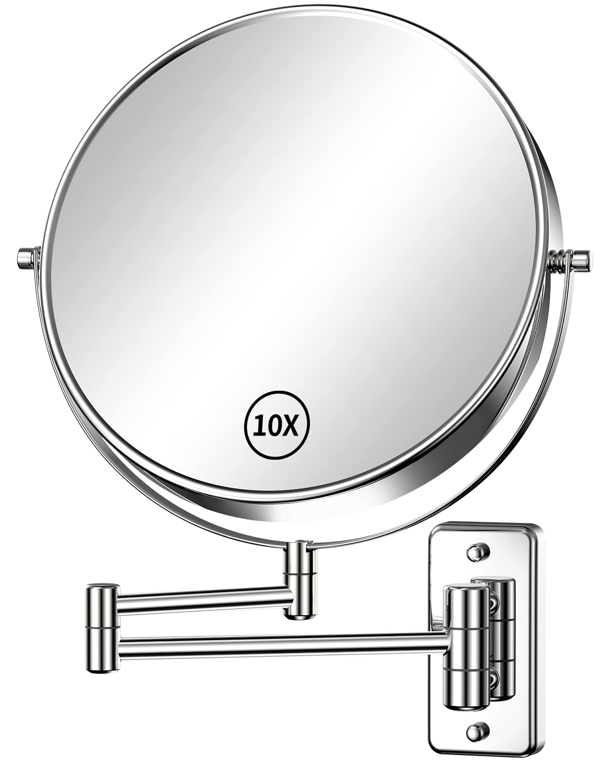 Gospire 9 Inch Extra Large Wall Mounted Mirror with 1X/10X Magnification, 360° Swivel & Extendable, Chrome Polished Finish for Bathroom Vanity, Shaving & Makeup (Men & Women)