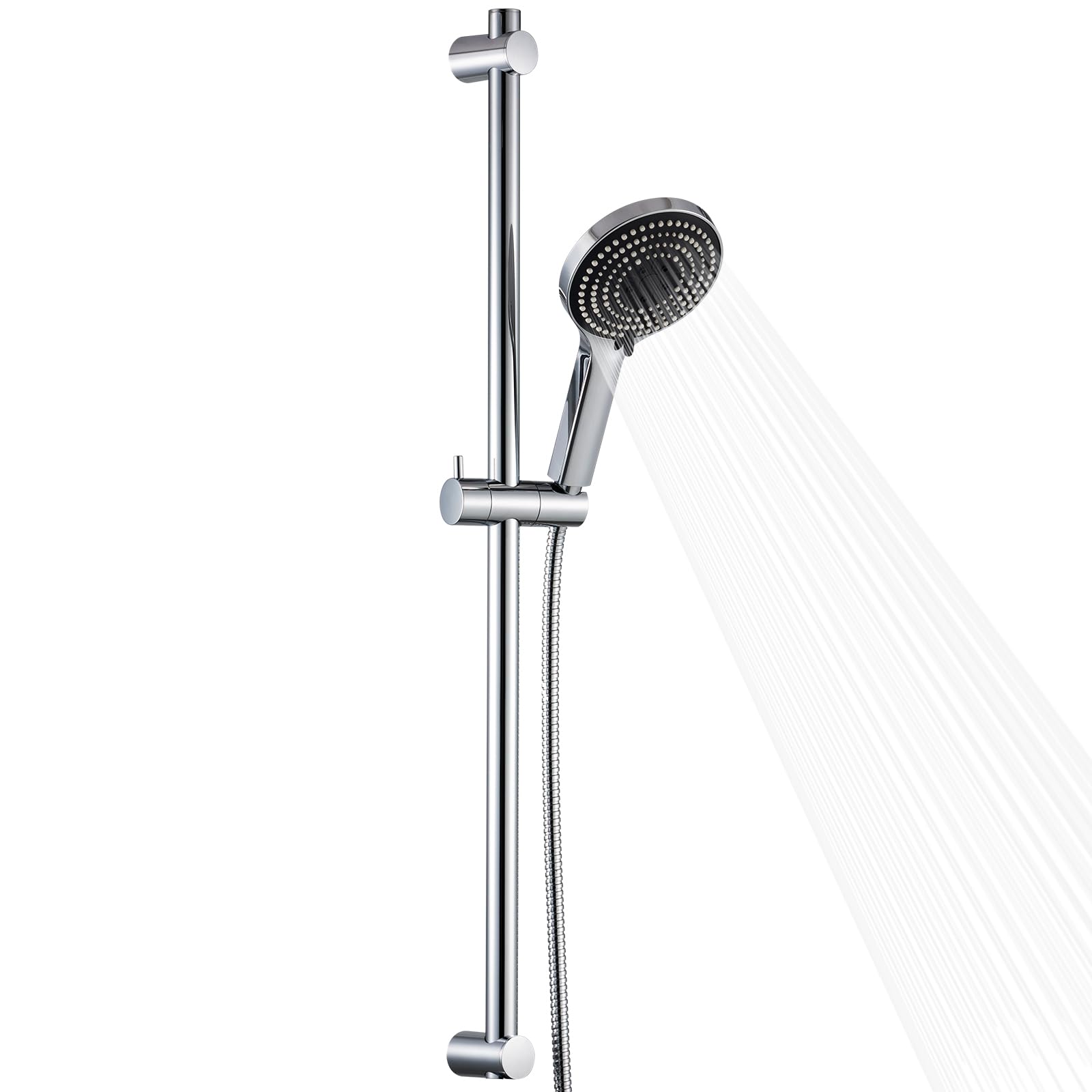 OFFO Shower Slide Bar with 6 Modes Shower Head Set, 1.5m Stainless Steel Hose,Adjustable 80cm Riser Rail and High Pressure Handheld Showerhead,Chrome