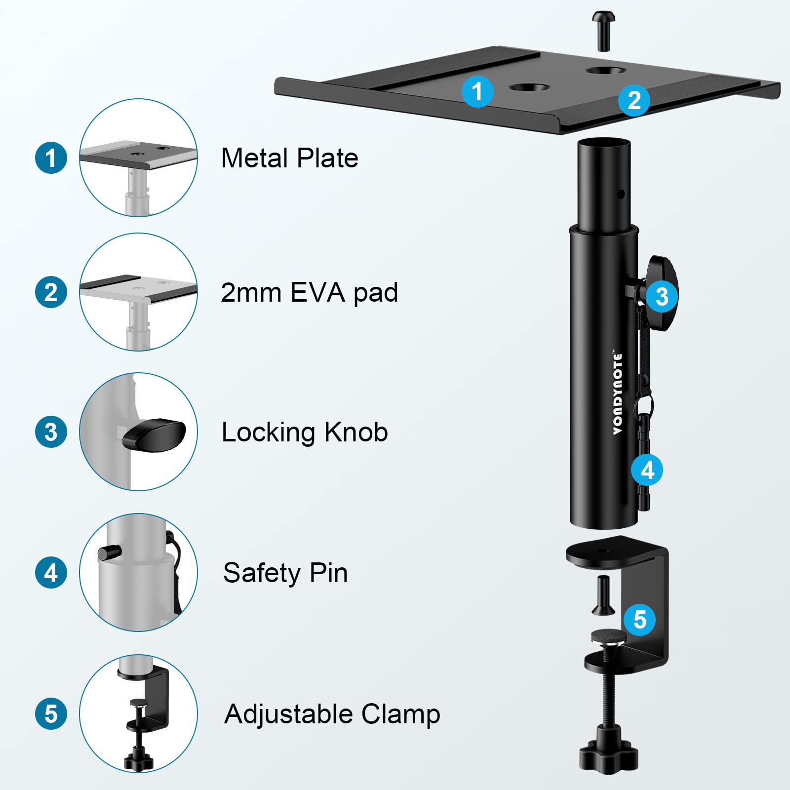 Set of 2 Studio Monitor Stands Desktop Clamp Speaker Stands Against The Wall
