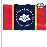 New Mississippi State Flag 3x5 Double Sided Outdoor Heavy Duty 3 Ply Mississippi MS State University Flag Polyester Material with 2 Metal Grommets, 4 Rows of Stitching