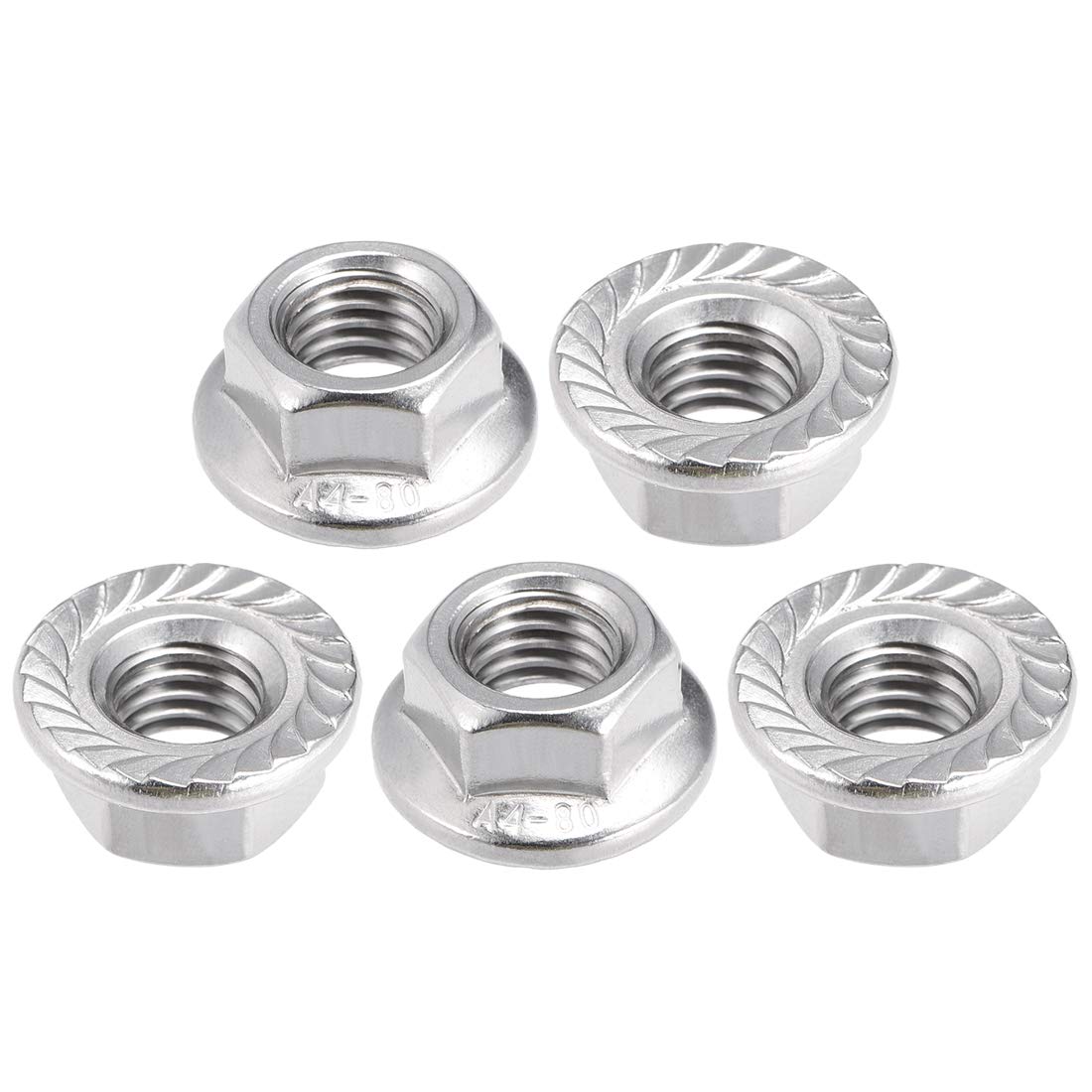 sourcing map M10 Serrated Flange Hex Lock Nuts, 201 Stainless Steel, 5 Pcs