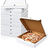 Fullhawl 10 Pcs Corrugated Pizza Boxes 16 x 16 Inches, White | Grease Resistant Kraft Liner, Takeout Containers, Packing Boxes, for Restaurant, Homemade Cake, Cookies, Food, Crafts
