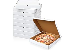 Fullhawl 10 Pcs Pizza Boxes 14 x 14 Inches B-Flute Corrugated White Pizza Box, Grease Resistant Kraft Takeout Containers Packing Boxes for Homemade Cake, Cookies, Food and Crafts