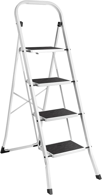 VonHaus 4 Step Folding Step Ladder Steel 150kg Capacity White