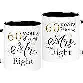 WOSIWULA 60 Year Anniversary Birthday Coffee Mugs Set of 2, 60th Wedding Anniversary Decorations Gifts for Couple Grandparents Parents Women Men Wife Husband Her Him, 60th Birthday Gifts, 11oz