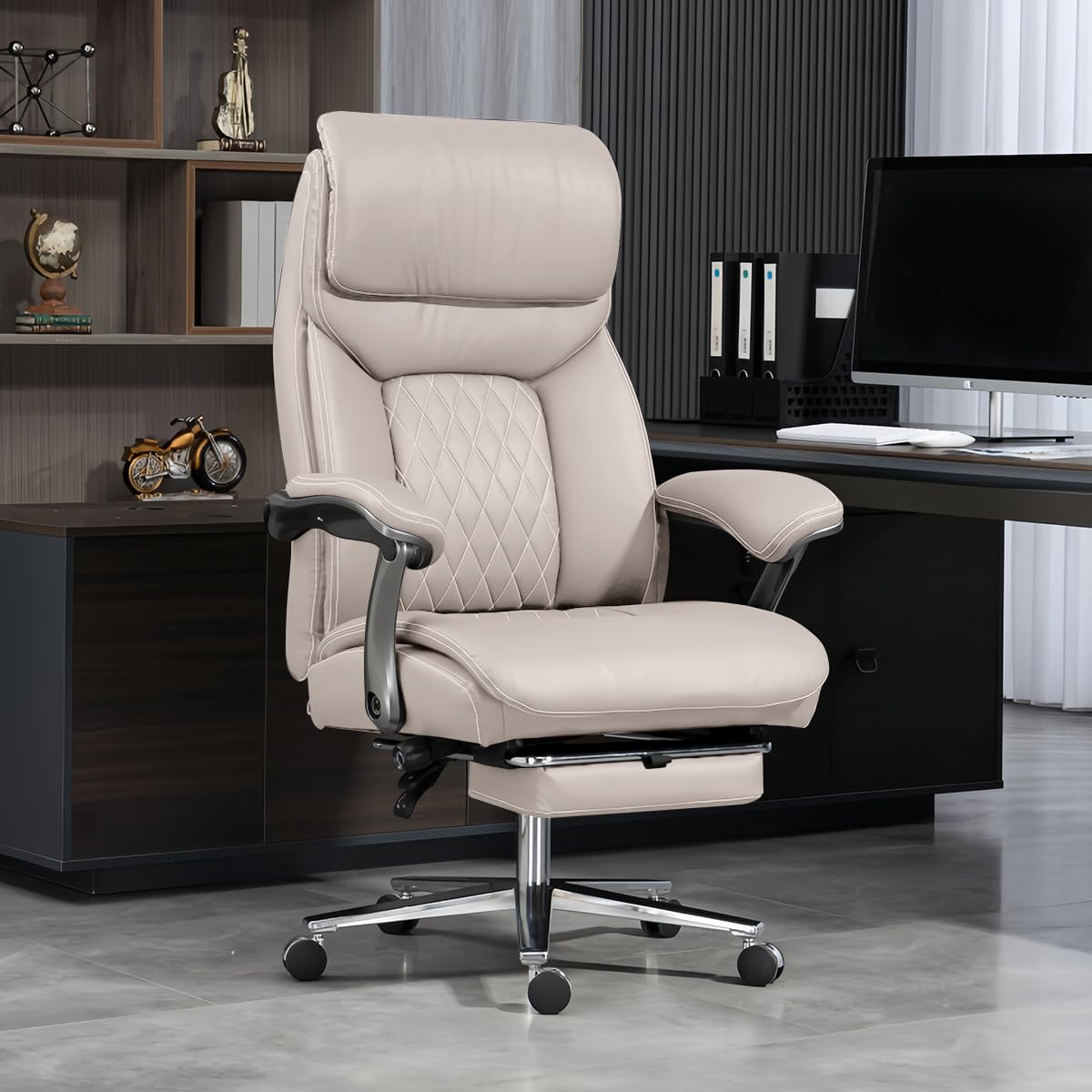 Photo 1 of ***I DON'T KNOW IF THERE ARE MISSING PARTS*** HDHNBA Office Chair Leather Luxury Executive Chair with Retractable Footrest, Heavy-Duty Ergonomic Chair, High Back Computer Chairs with Adjustable Height