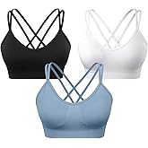 VEQKING Women's Cross Back Sports Bra Padded Strappy Medium Support Yoga Bra for Workout Fitness 3 Pack
