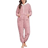 Gihuo Women's Fuzzy Onesie Warm Fleece Hooded Pajamas Winter Jumpsuit Loungewear