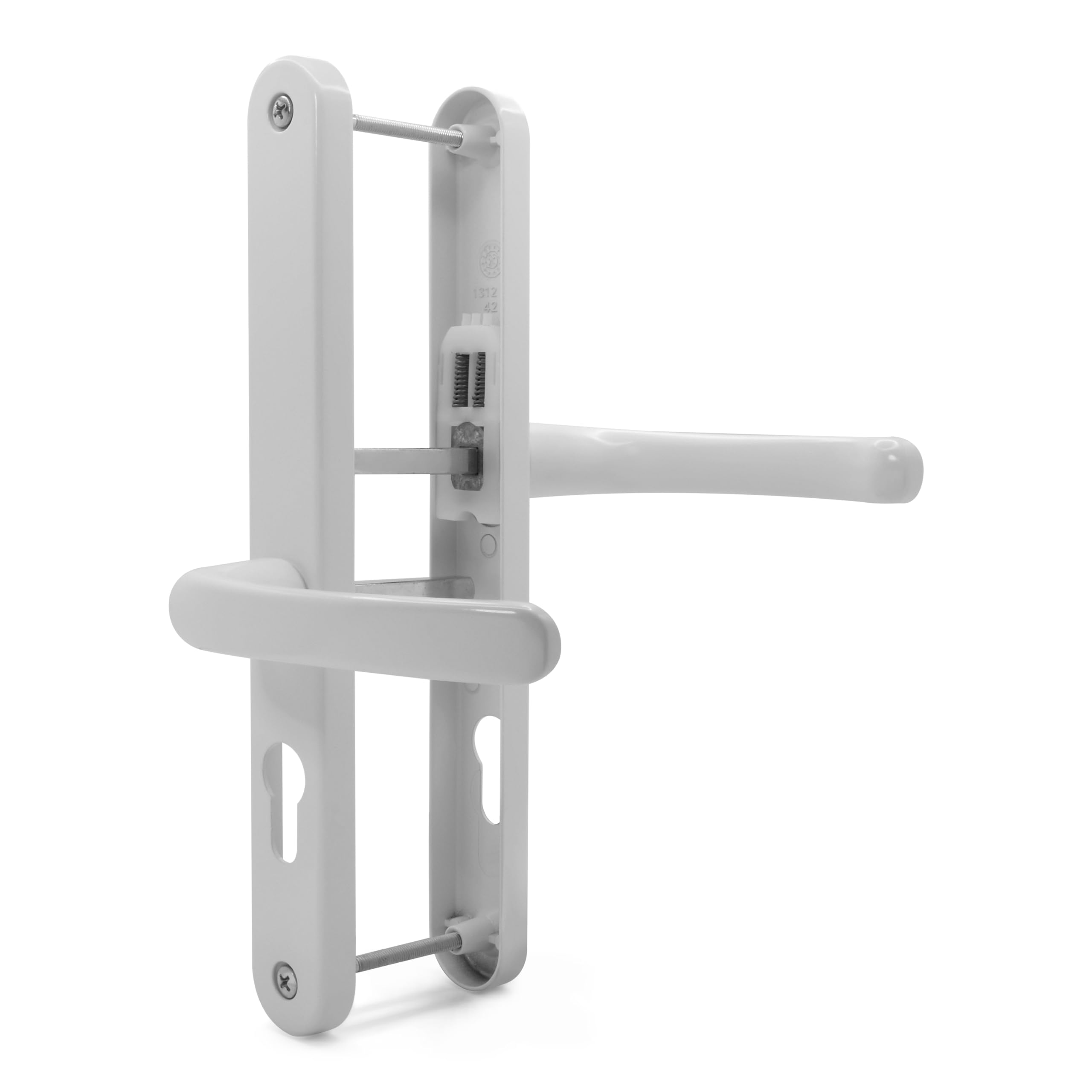 TSS UPVC Door Handles Set - Lever Offset Lever - 48mm / 87mm PZ (Centres) - 240mm Screw to Screw - Backplate 270mm X 32mm - Replacement UPVC Door Handles - PVC Door Handle (White)