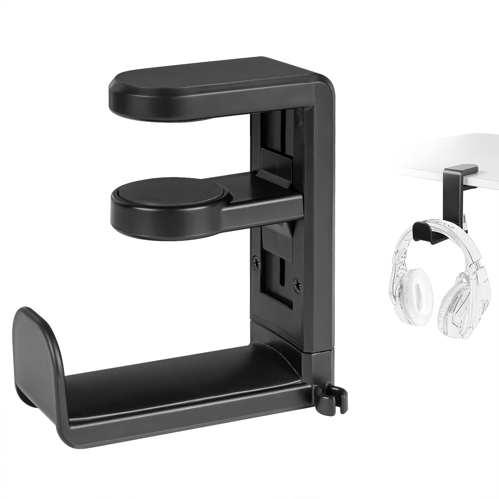 GEEKRIA PC Gaming Headset Headphone Hook Stand, Under-Desk Headphone Stand Mount Holder with 360° Rotation Adjustable, Compatible with Bose, Sony, AKG, JBL, Sennheiser, B&O (Black)
