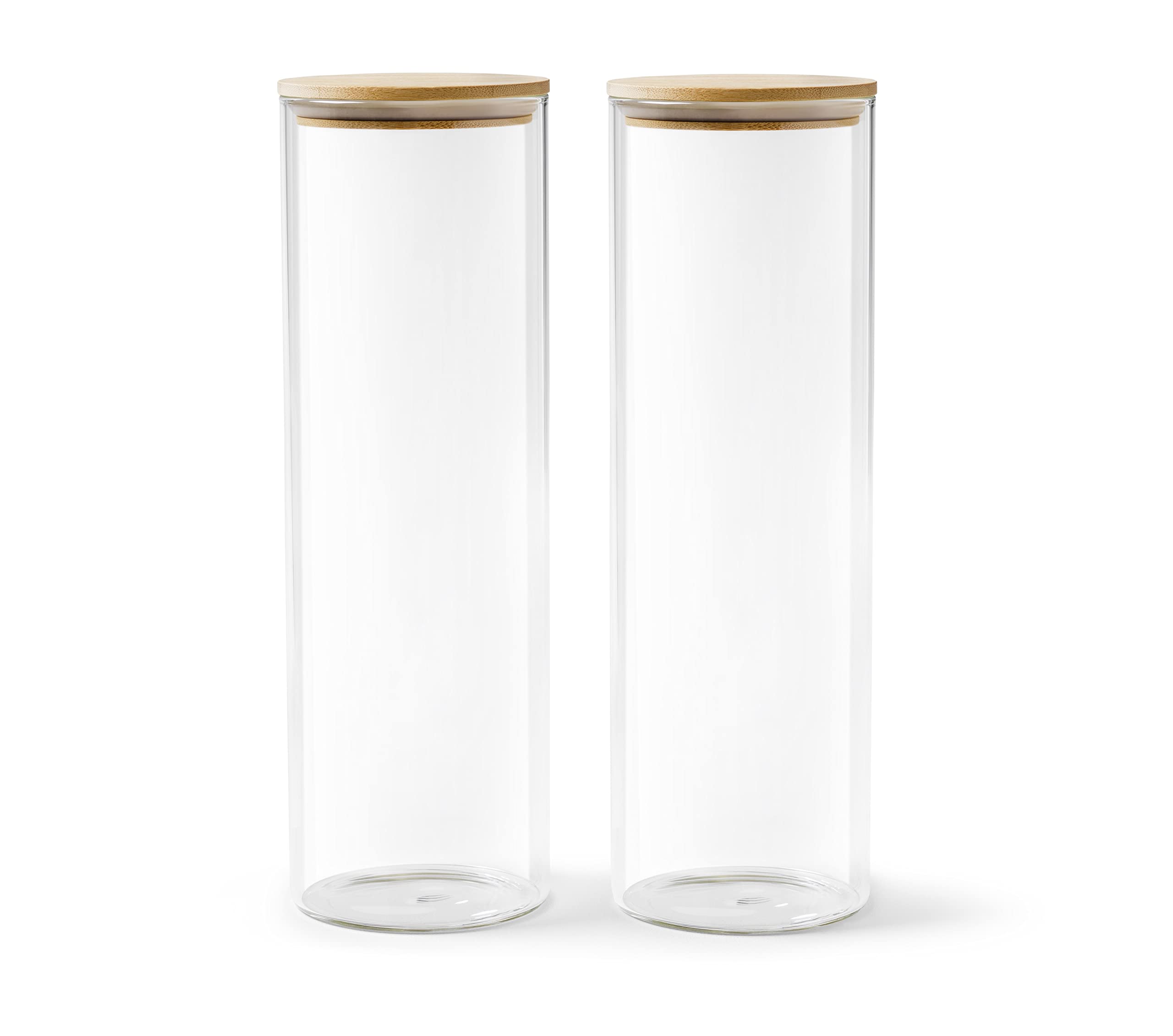 Franklin Lade Glass Storage Jars | 2 Piece Set 1800ml | Airtight Bamboo Lids | Glass Jars with lids | Spaghetti Storage Jar | Pasta Storage | Pantry Storage Containers | Storage Jars for Kitchen