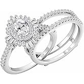 Newshe Jewellery Vintage Engagement Rings for Women AAAAA Cz Wedding Band Ring Enhancer Bridal Set 3.5 Ct 925 Sterling Silver Halo Size 5-10