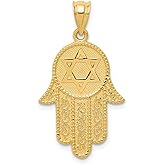 FB Jewels Solid 14K Yellow Gold Hamsa Star Of David Charm (0.71 x 1.02 Inches)