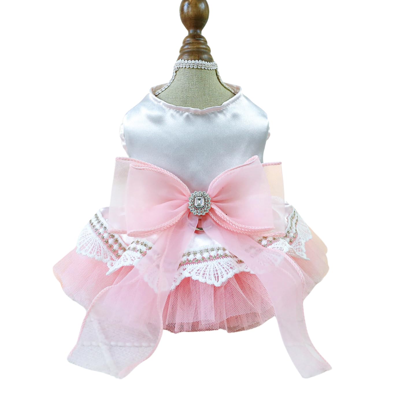 BT Bear Small Dog Dress - Puppy Skirt with Retro Bow, Princess Dog Tutu Skirt, Wedding Lace Dress for Cats & Small Dogs (Pink, L)