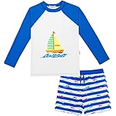 weVSwe Toddler Boys UPF 50+ 2PC Rash Guard Set Swim Trunks Long Sleeve Swimsuits