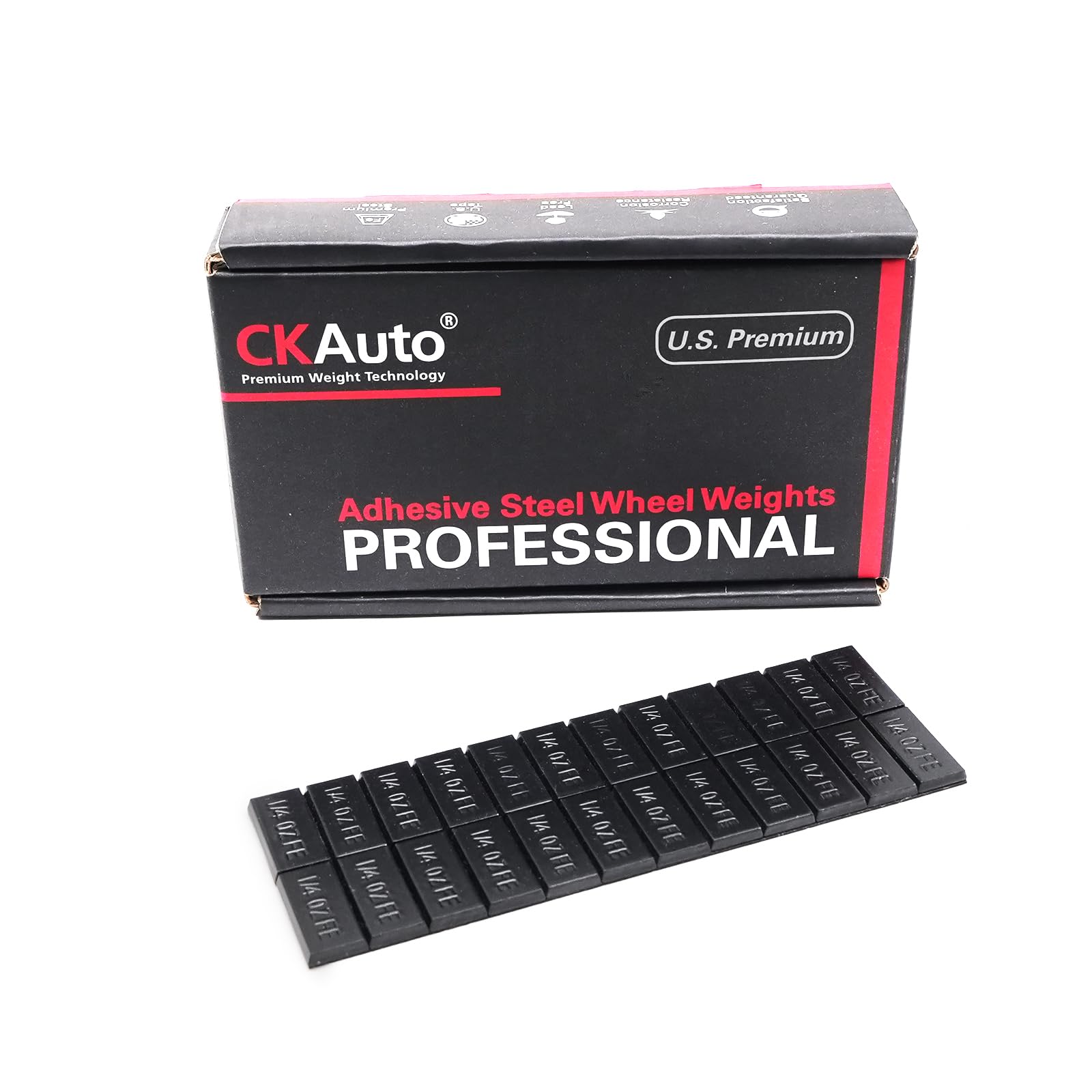 Photo 1 of CKAuto 1/4oz Trapezium Adhesive Stick on Wheel Weights,EasyPeel Tape, 72oz/Box, US Quality(288pcs) Black