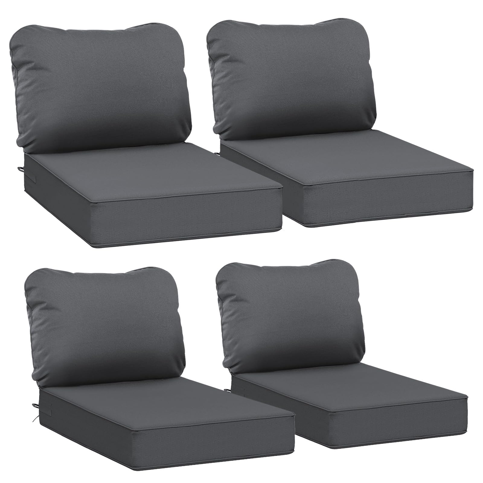 Photo 1 of *white*Acessories Outdoor Deep Seat Cushions, Waterproof, Fade-Resistant Patio Furniture Replacement Cushions, 23.5" x 25.5" x 5" + 23.5" x 19", Set of 4, Dark Gray