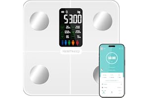 Healthkeep Body Fat Scale with Large VA Display, 15 Body Datas with Heart Rate, Smart Weight Scale Compatible with iOS & Android, Max 400lbs/180kg, 28cm, White