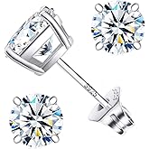 925 Sterling Silver Round Cubic Zirconia Stud Earrings 18K White Gold Plated Hypoallergenic for Sensitive Ears