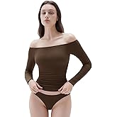 SUUKSESS Women Padded Off The Shoulder Tops Ribbed Long Sleeve Shirts Fall Basic