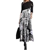 Akivide Women's Boho Floral Print Long Sleeve Maxi Dresses Flowy Casual Loose Long Dresses