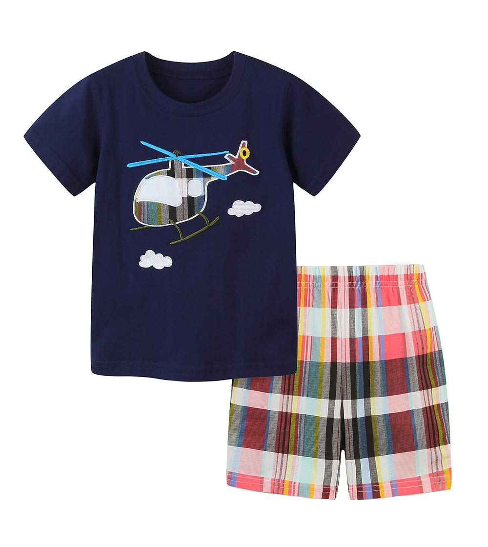 Photo 1 of Urtrend Little Boys' Baby Toddler Kids Cotton Summer T-Shirt Shorts Set(6T,Navy2)