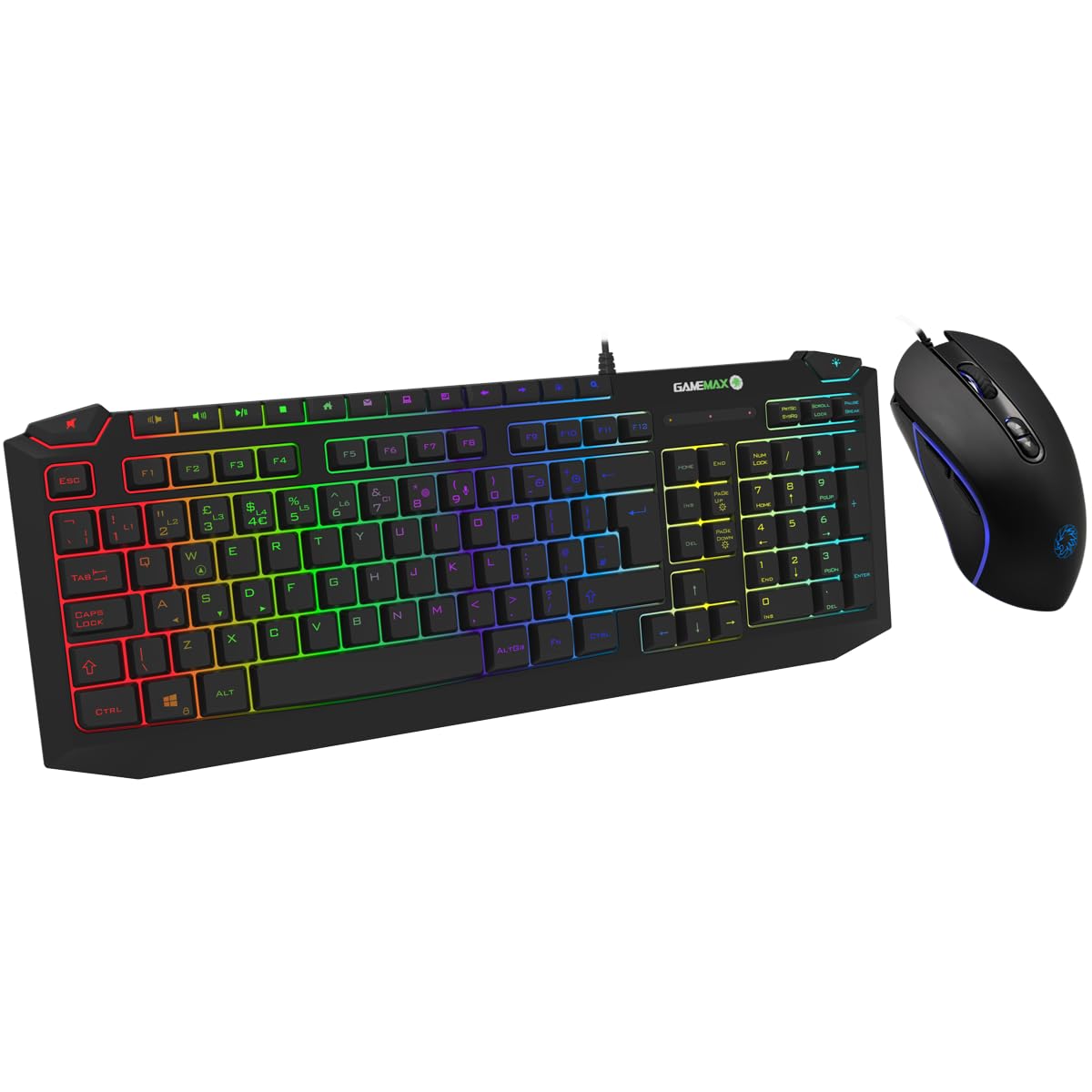 GameMax Pulse RGB Gaming Keyboard & Mouse, 7 Colour LED Backlight, 7D Optical, Anti-Ghosting, Adjustable DPI, Compatible For Windows & Mac, USB Connection, UK Layout | Black