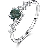 Angol Natural Moss Agate Ring 925 Sterling Silver Engagement Promise Rings for Women Mother's Day Jewelry Gifts (6, Silver)