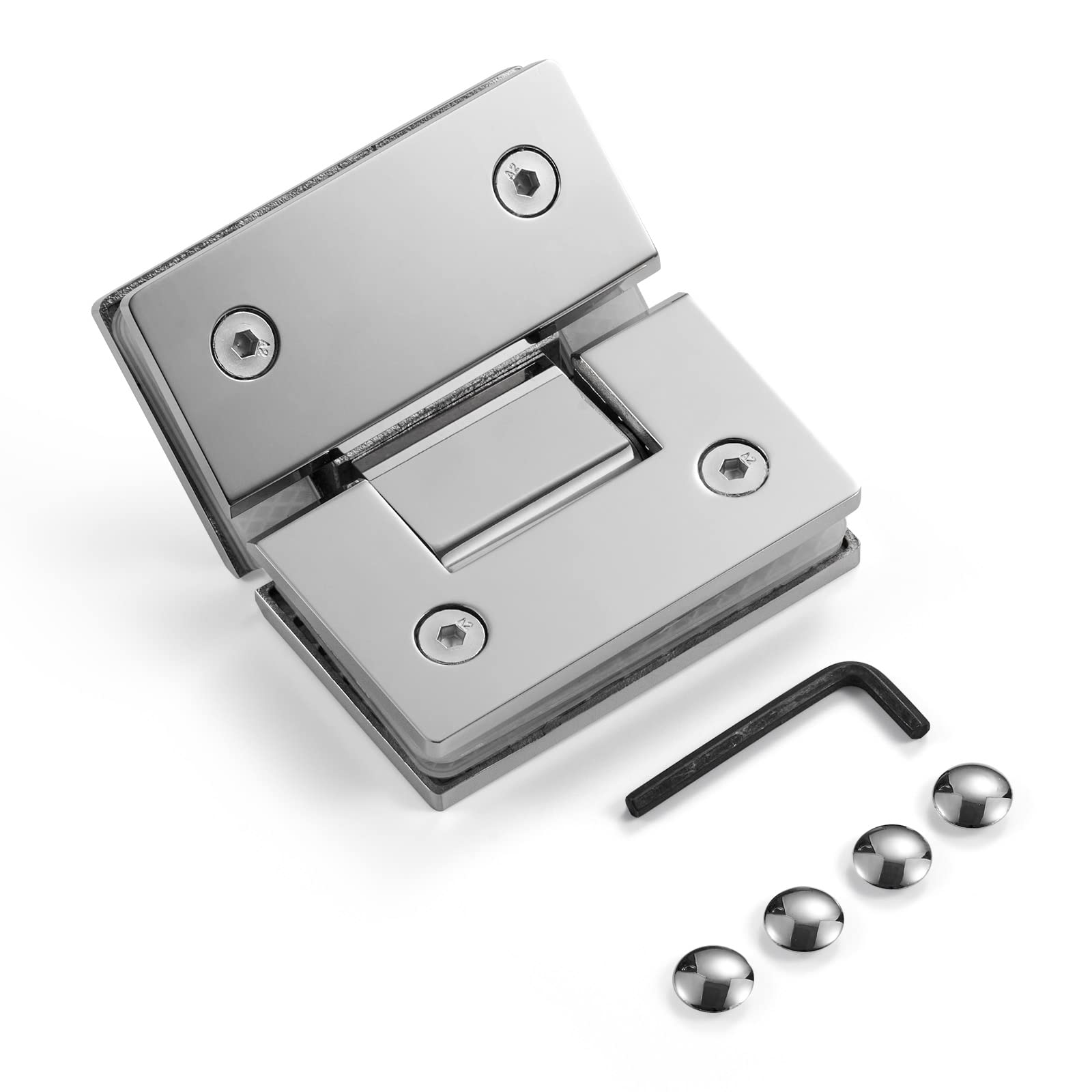 Heavy Duty Shower Glass Door Hinge,Solid One-Piece Precision Cast with 5mm Thick 304 Stainless Steel,for 5/16"-1/2" (8mm-12mm) Thick Frameless Bathroom Doors,Glass to Glass Mount,1 pc,Polished Chrome