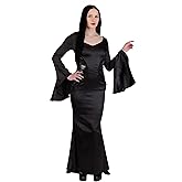 Womens Addams Family Morticia Costume Dress, Long Black Gothic Character Gown for Halloween and Cosplay