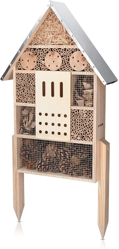 Navaris XL Wooden Insect Hotel - Natural Habitat for Bees & Butterflies